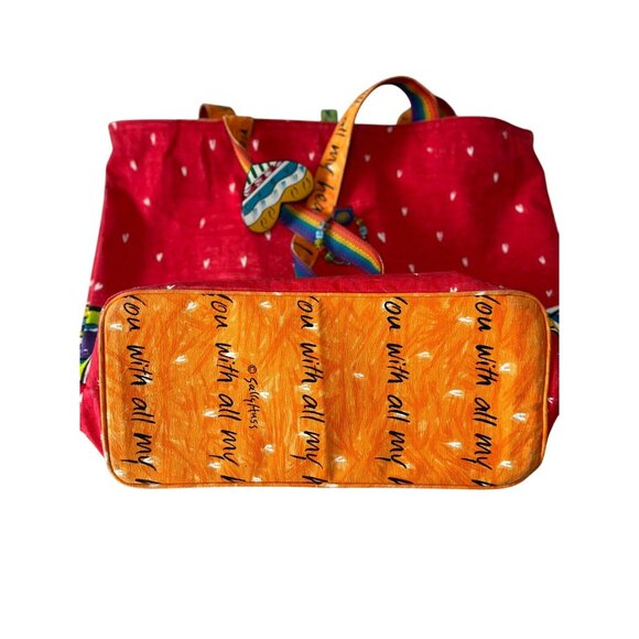 Sally Huss Heart Canvas XLarge Standing Tote Bag With Rainbow Hearts Charm - Picture 10 of 10
